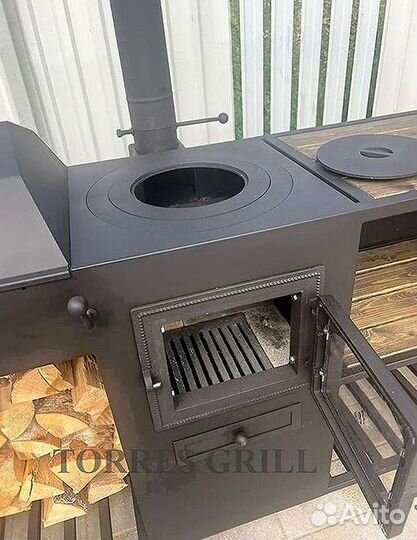 Мангал с печью под казан и крышей