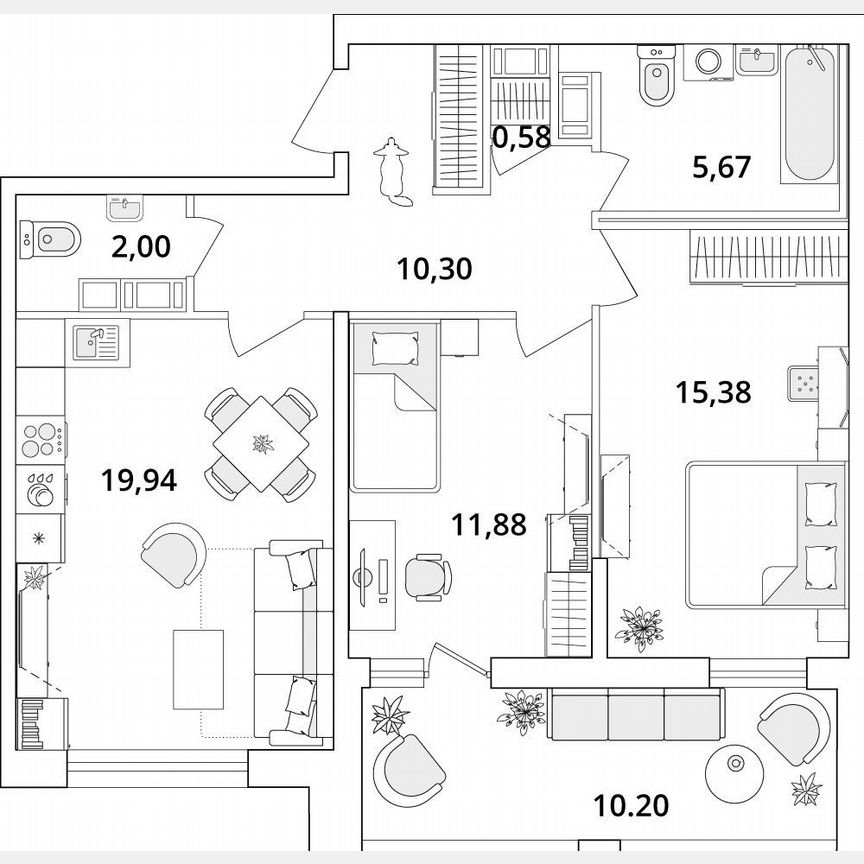 2-к. квартира, 70,9 м², 13/18 эт.