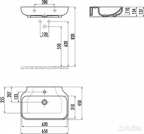 Раковина подвесная creavit FRee 65х45 см, белый