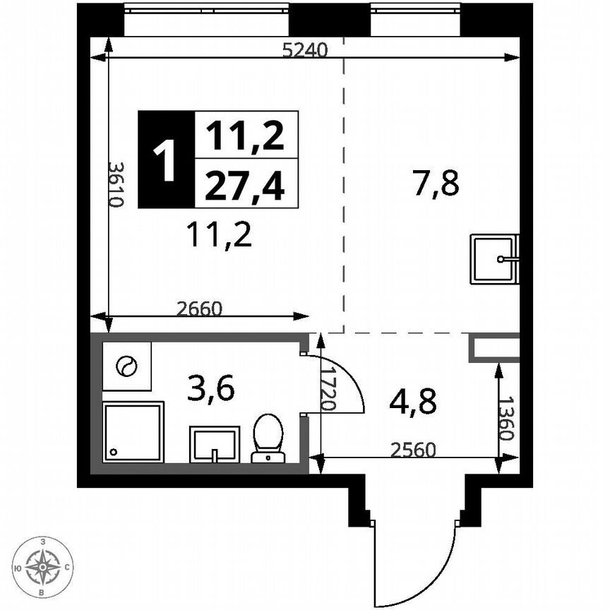 Квартира-студия, 27,4 м², 11/24 эт.