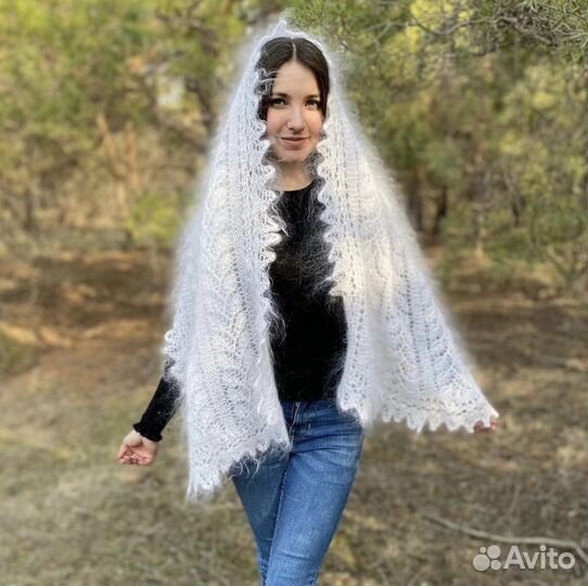 Белый пуховый палантин Козий пух