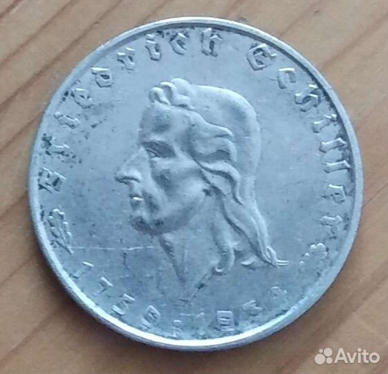 Монета Германии 2 марки 1934 г. Шиллер