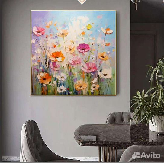 Картина маслом на холсте Летние цветы Текстурная