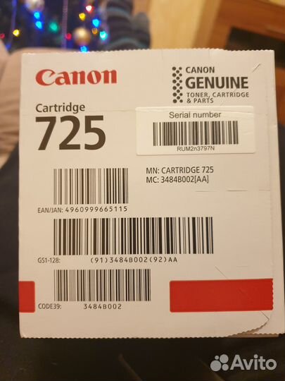 Продам картридж 725 для принтера, оригинал Canon