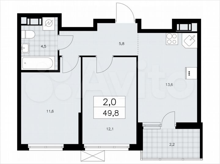 2-к. квартира, 49,8 м², 6/11 эт.
