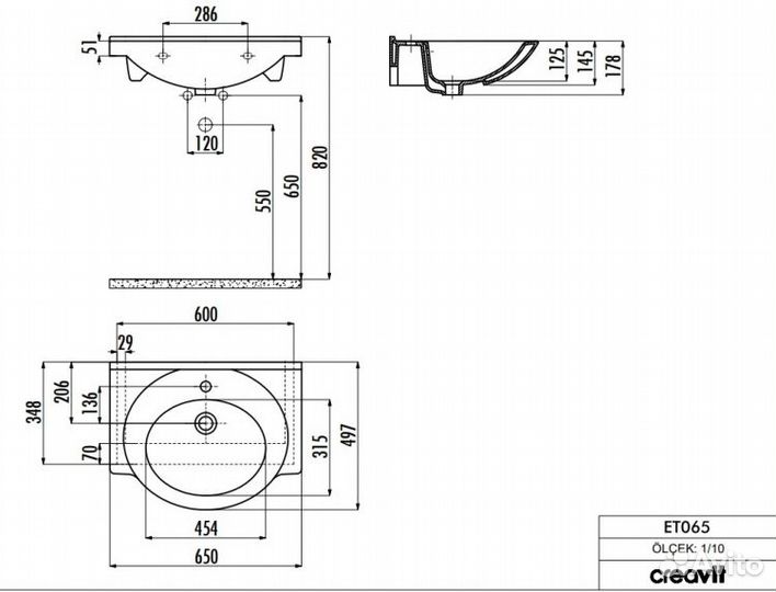 Раковина мебельная Creavit ET065