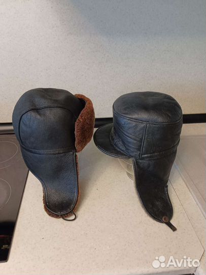 Мужская кожаная шапка,размер 52-54