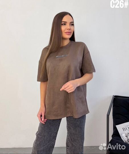 Замшевая футболка miu miu 50-56