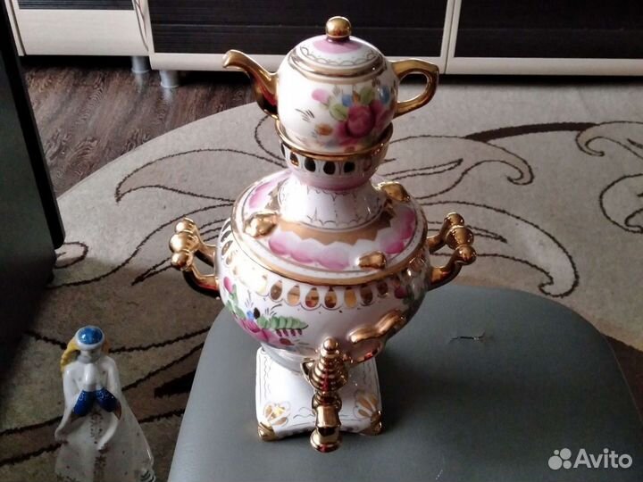 Самовар гжель,фарфор СССР с позолотой