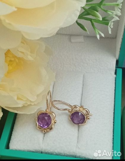 Серьги золотые 583 проба СССР Александрит