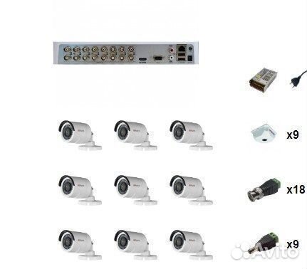 Комплект видеонаблюдения HiWatch 9 камер 1080P