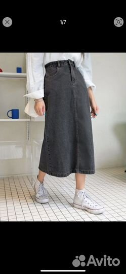 Джинсовая юбка миди