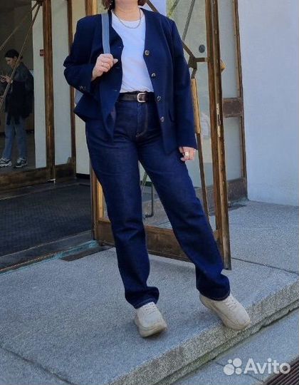 Джинсы Ganni прямые темно-синие L