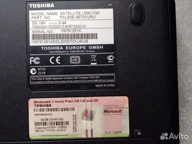Toshiba satellite L500-1Q6 объявление продам
