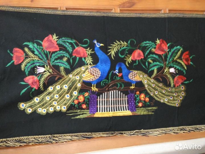 Коврик винтаж, Китай, Павлины, шерсть, вышивка