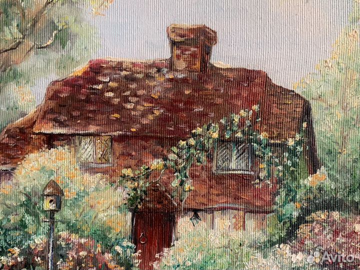 Интерьерная картина маслом «домик в лесу «