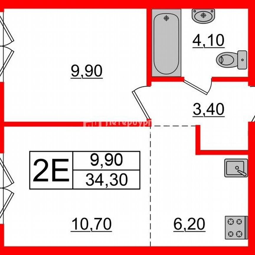 1-к. квартира, 34,3 м², 3/9 эт.