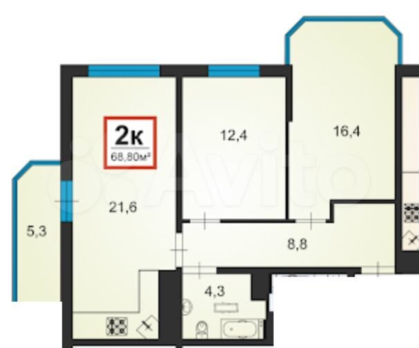 2-к. квартира, 69 м², 14/15 эт.