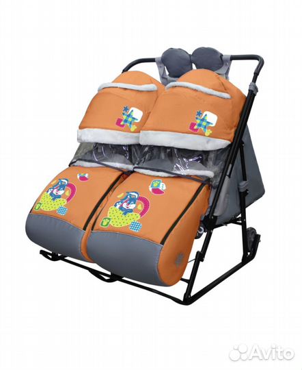 Санки коляска для двойни с колесами