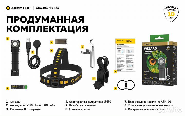 Налобный фонарь armytek wizard C2 PRO MAX magnet