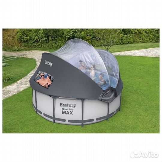 Каркасный бассейн 366х100 с куполом фильтр лестниц