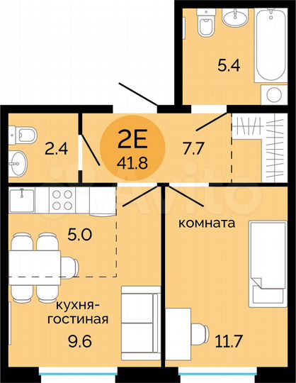 2-к. квартира, 41,8 м², 4/14 эт.