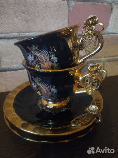 Сервиз кофейный кобальт, филигрань с камнями