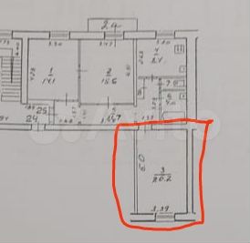Комната 20,2 м² в 3-к., 3/4 эт.
