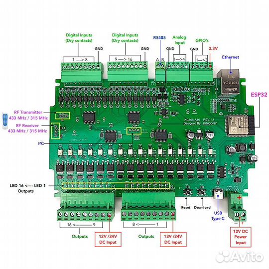 ESP32 wifi LAN100 KinCony KC868-A16 PLC