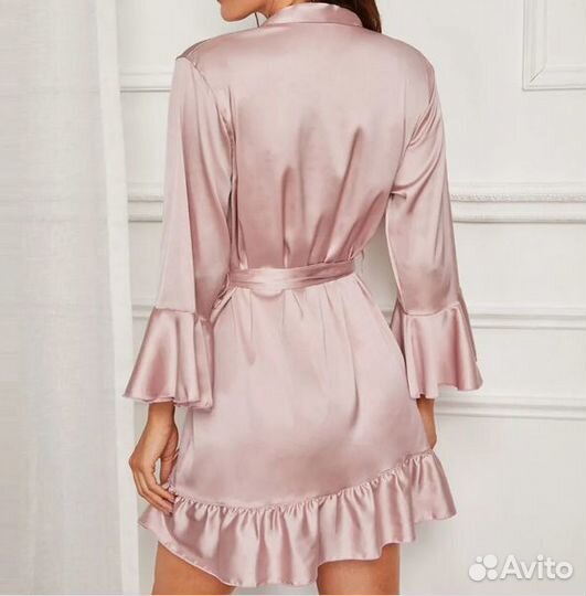 Халат пеньюар женский шелковый атласный р.40-50