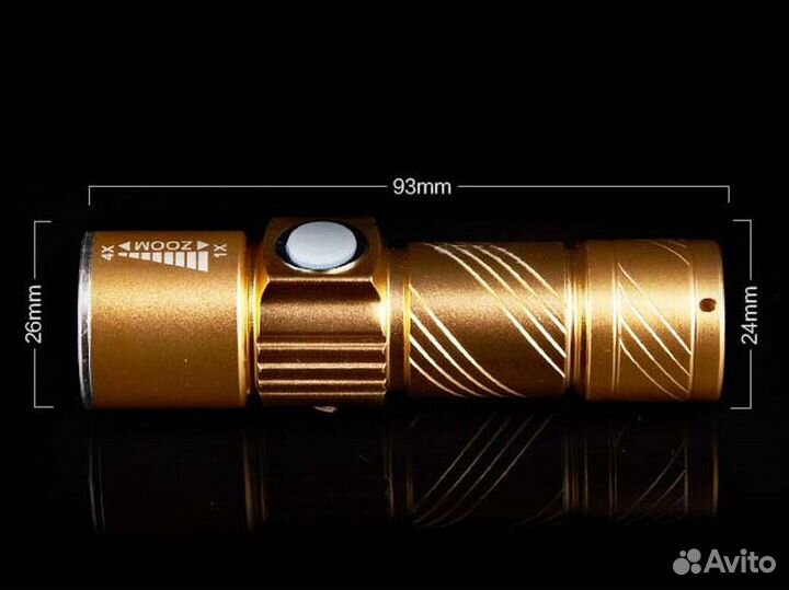 Фонарь компактный ручной USB-T6 zoom