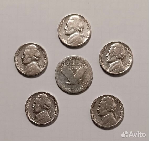 Лот серебряных монет хх века / оригиналы / 6 шт