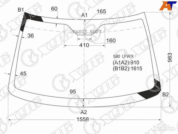 Стекло лобовое volvo S80 98-06