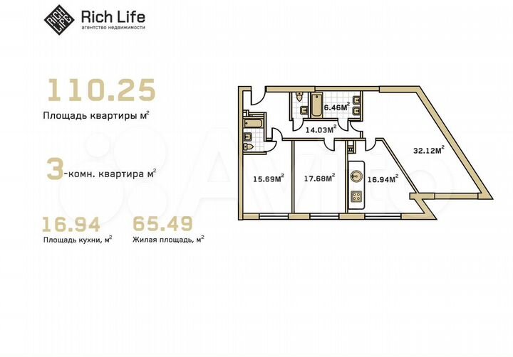 3-к. квартира, 110,3 м², 5/14 эт.