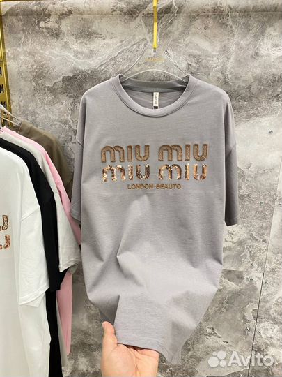 Футболка Miu Miu паетки Оверсайз