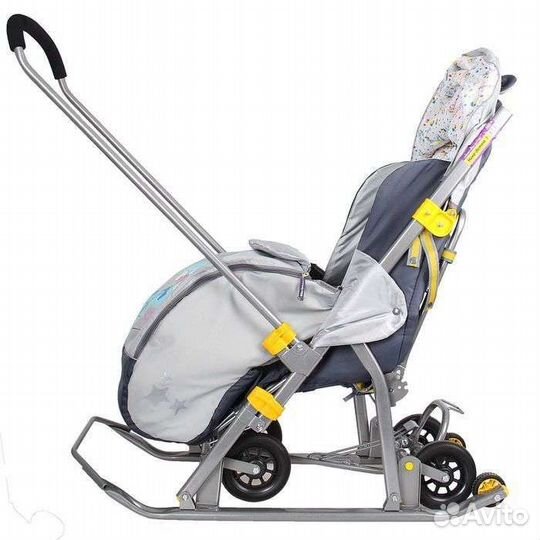 Санки-коляска Ника детям 7 с колёсами, цвет серый