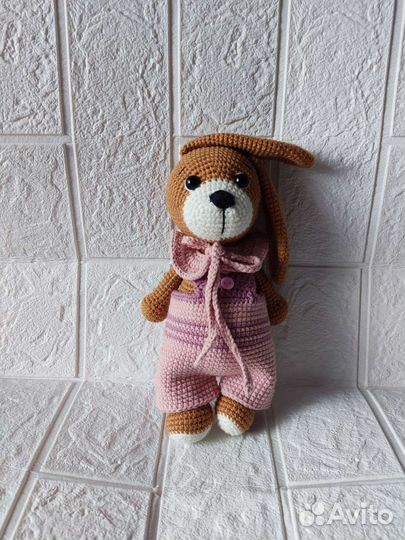 Вязаная мягкая игрушка ручная работа Собака