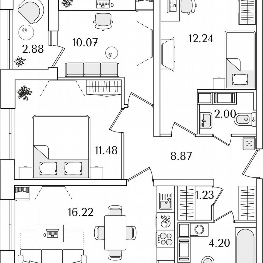 3-к. квартира, 67,8 м², 15/22 эт.