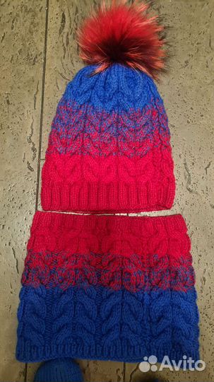 Комплект шапка, шарф вязаные