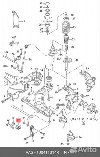 Втулка стабилизатора VAG 1J0 411 314R