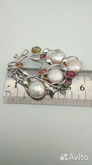 129 Подвес, кулон, жемчуг, самоцветы, серебро 925