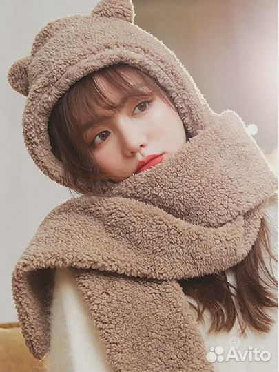 Тёплая, мягкая плюшевая шапка - медведь Teddy