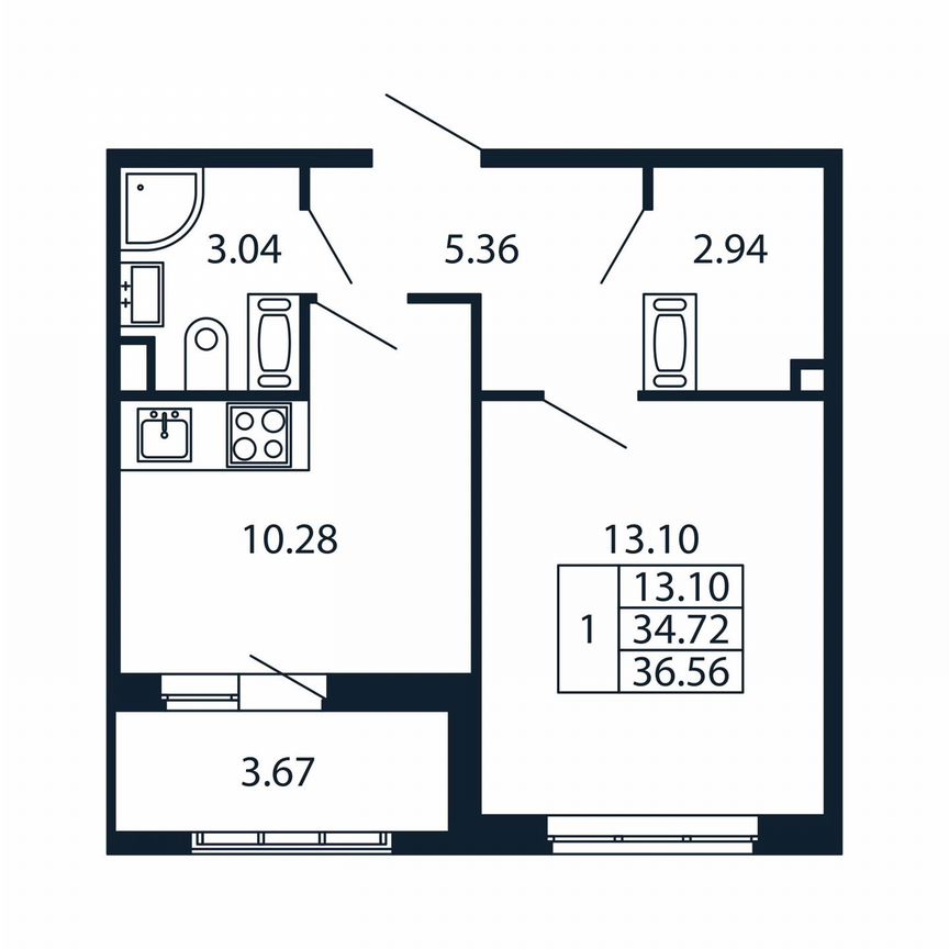 1-к. квартира, 38,4 м², 12/12 эт.