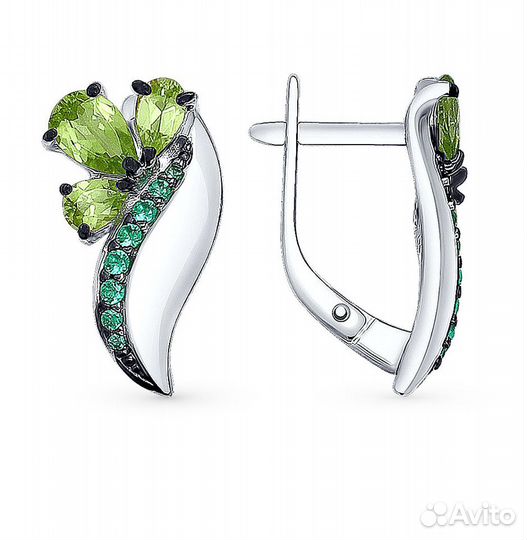 Кольцо. Серьги. Брошь. Серебро Хризолит