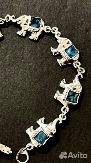 Браслет слоники голубой перламутор