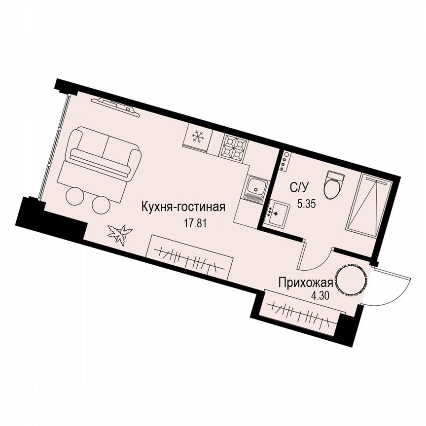 Квартира-студия, 27,5 м², 2/6 эт.