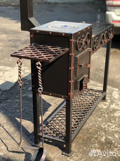 Мангал №0012 кованный с печкой под казан