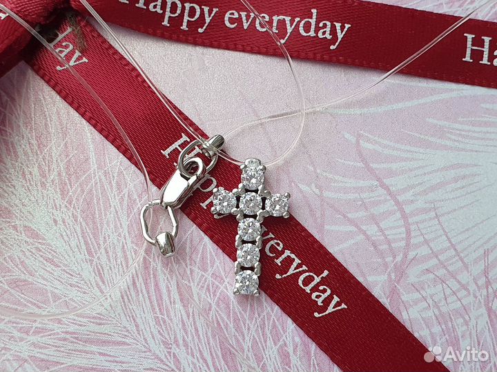 Серебряное колье на леске с фианитами