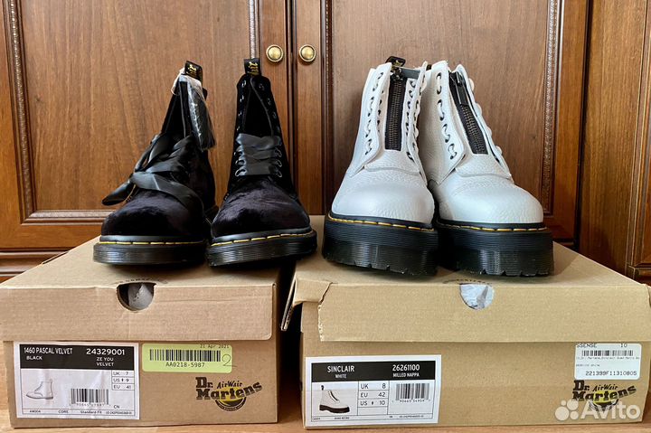 Ботинки Dr. Martens Велюровые Черные Кожаные Белые