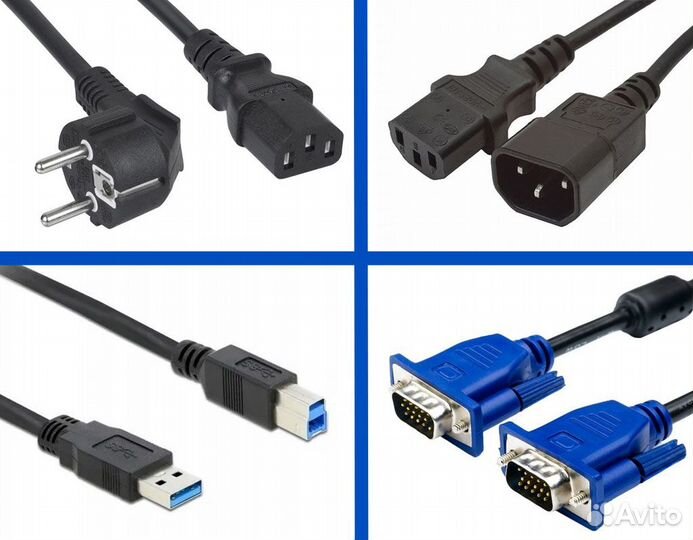 Компьютерные кабеля: питание, удлинитель, usb, vga